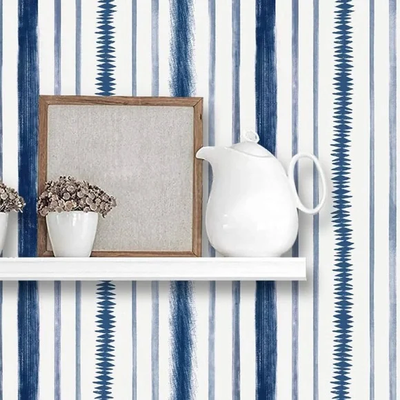 NWT Navy & white Peel & Stick Wallpaper striped - 17.7inch x 78.7inch - Picture 2 of 7